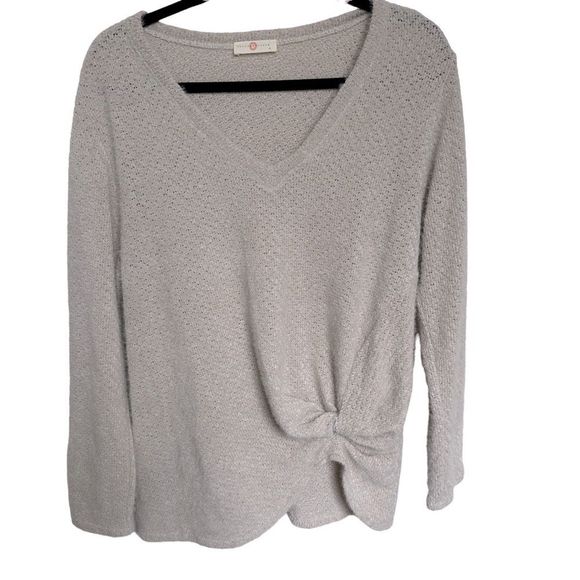 Chrysanthemum oatmeal knit twisted knot sweater - Picture 1 of 6